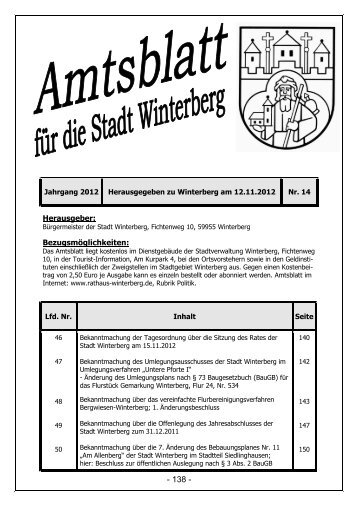 Herausgeber: Bezugsmöglichkeiten: - Rathaus Winterberg