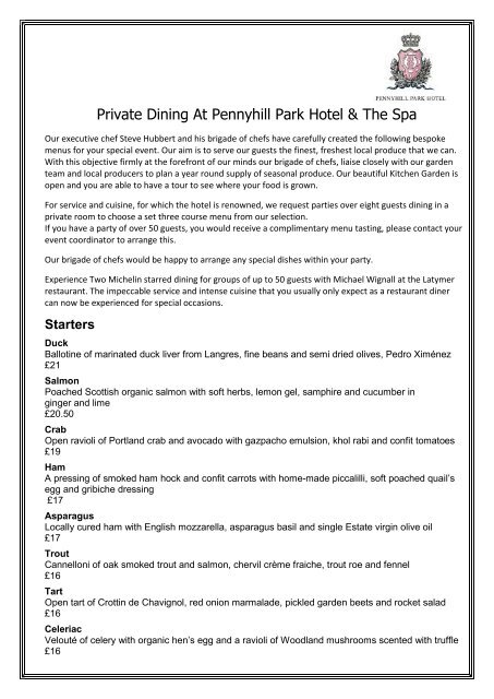 View a sample menu - Pennyhill Park Hotel