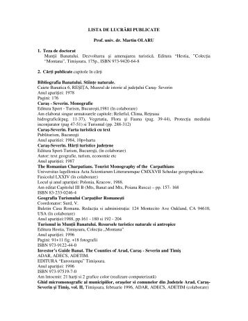 LISTA DE LUCRÄRI PUBLICATE Prof. univ. dr. Martin OLARU 1 ...