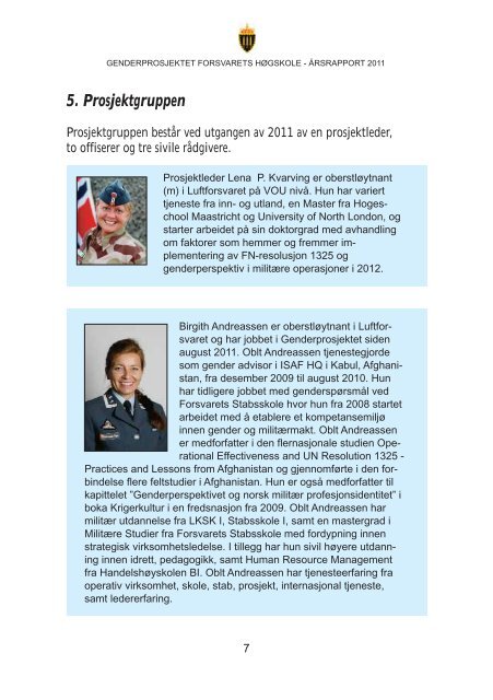 Ãrsrapport 2011 genderprosjektet (pdf) - HÃ¸gskolene i Forsvaret