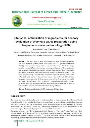 Statistical optimization of ingredients for sensory evaluation ... - IJGHC
