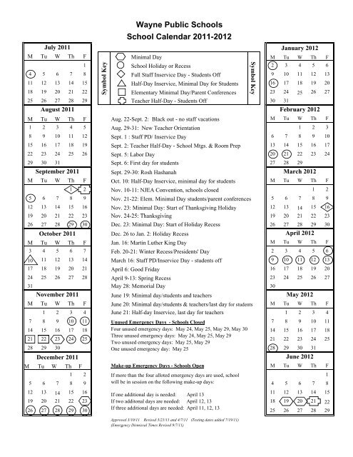 2011-2012 School Calendar - Wayne NJ Public Schools