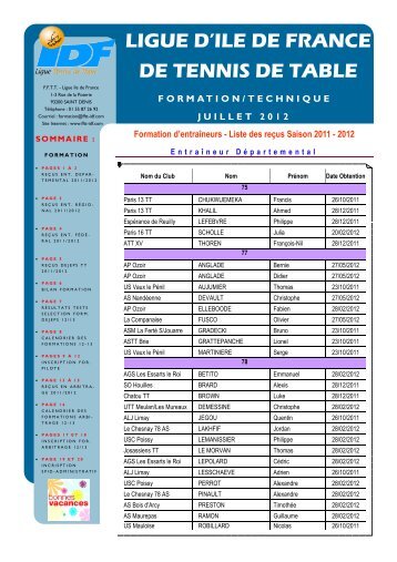 LIGUE D'ILE DE FRANCE DE TENNIS DE TABLE