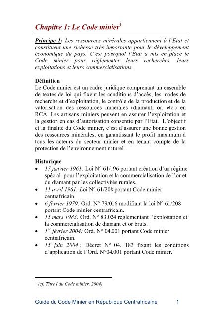 Guide du Code Minier en RÃ©publique Centrafricaine