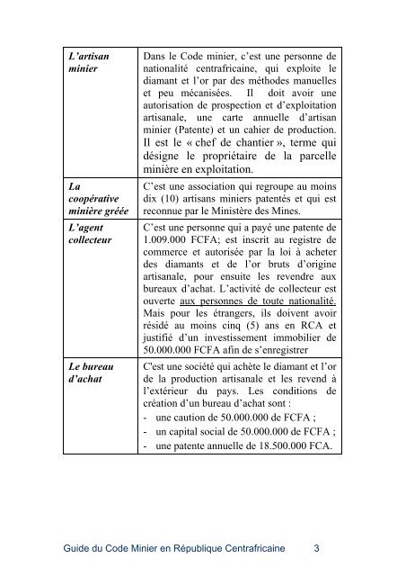 Guide du Code Minier en RÃ©publique Centrafricaine