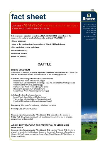 Genesis Injection ABA + Vitamin B12 - Fact Sheet for Cattle - Ancare