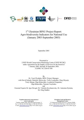 Agro-biodiversity Indicators for National Use - Ukrainian Land and ...