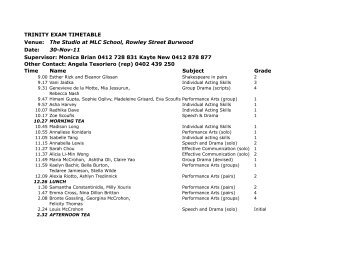 TRINITY EXAM TIMETABLE Venue: The Studio at MLC School ...