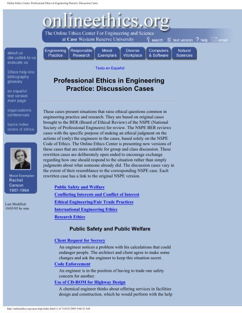 The Online Ethics Center for Engineering & Science - Department of ...