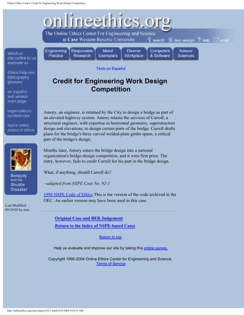 The Online Ethics Center for Engineering & Science - Department of ...