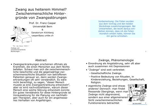 Zwang aus heiterem Himmel? Zwischenmenschliche Hinter- grÃ¼nde ...