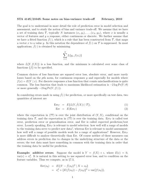 STA 414S/2104S: Some notes on bias-variance trade-off February ...