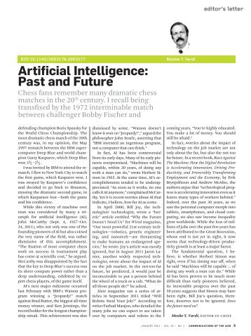 artificial intelligence: Past and future - Computer Science