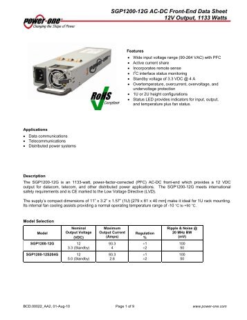 SGP1200-12G AC-DC Front-End Data Sheet - Power-One