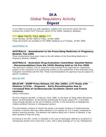 DIA Global Regulatory Activity Digest - Drug Information Association