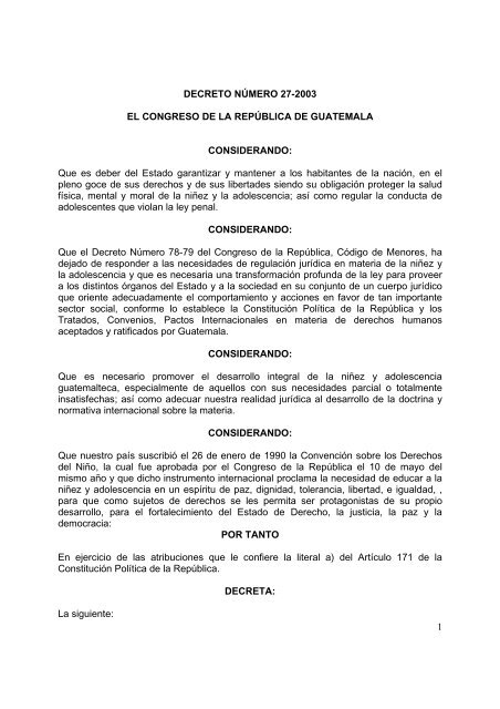 1 DECRETO NÃMERO 27-2003 EL CONGRESO DE LA ... - Pami