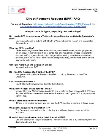 Direct Payment Request (DPR) FAQ - Northwestern University