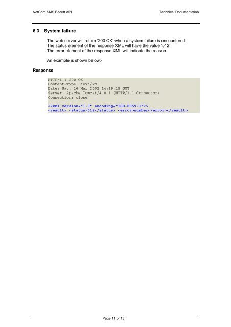 NetCom SMS Bedrift API Technical Documentation
