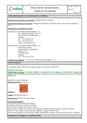 ficha tÃ©cnica de seguranÃ§a instrunet dt liquido - VectWeb SM