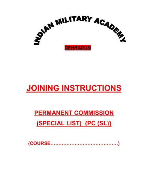 Pc sl Joining Instructions Join Indian Army