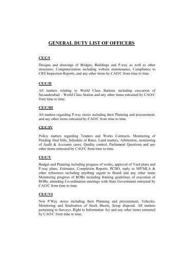 GENERAL DUTY LIST OF OFFICERS - South Central Railway