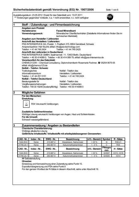 Sicherheitsdatenblatt Faceal Mineralisant - pss-interservice.ch