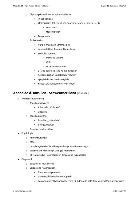 HNO Tobias Stadelmann 9. und 10. Semester 2011/12 - anthropia