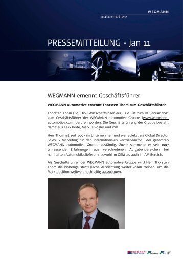 PRESSEMITTEILUNG - Jan 11 - WEGMANN automotive