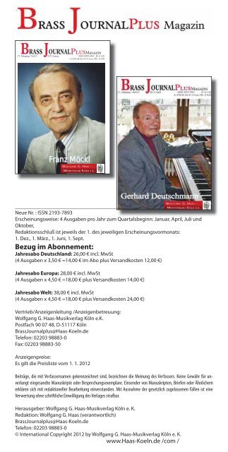 Wolfgang G. Haas. - Musikverlag Köln ek
