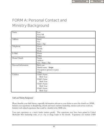 FORM A: Personal Contact and Ministry Background - United ...