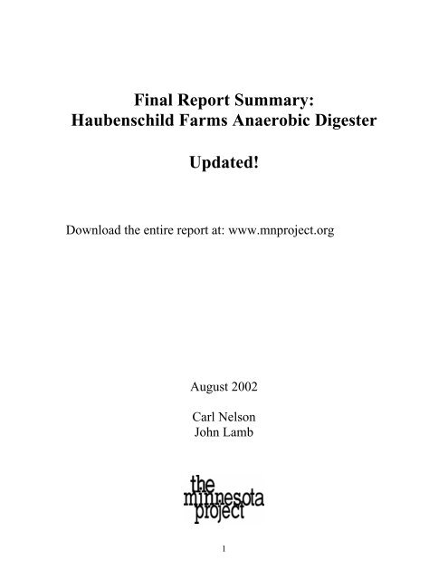 Final Report Summary: - The Minnesota Project