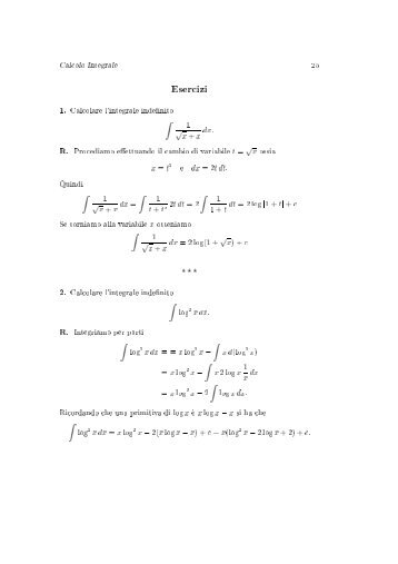 Calcolo Integrale 25 Esercizi 1. Calcolare l,integrale indefinito / 1 fx+ ...