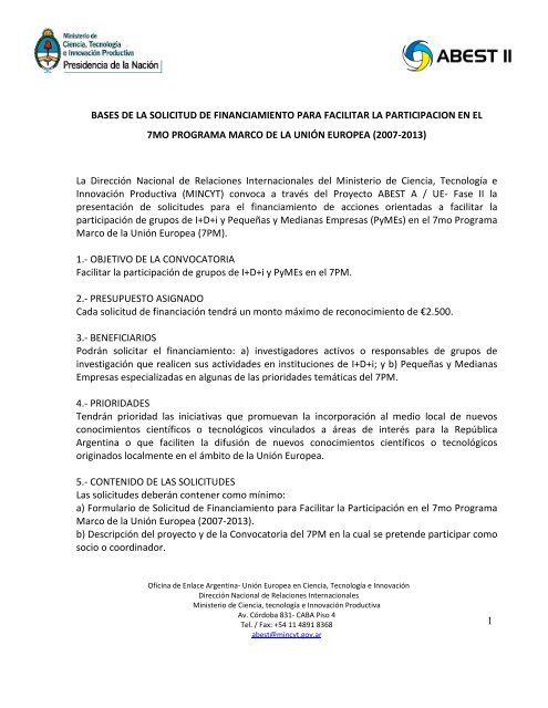 Bases y condiciones de la solicitud de financiamiento - Cessi