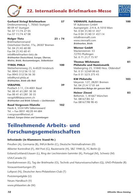 12 Offizieller Messe-Katalog - (Briefmarken) Messe Essen