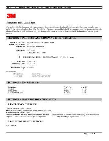 3M Glass Cleaner aerosol MSDS - CleanerSolutions Database