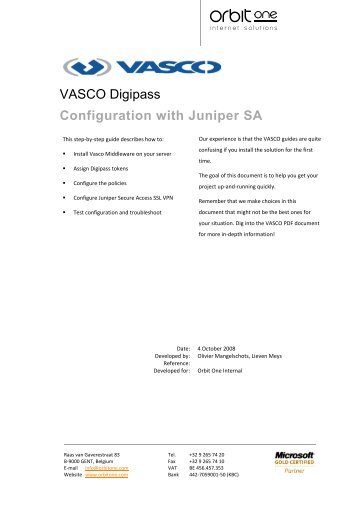 VASCO Digipass, Juniper SSL VPN configuration guide - Orbit One
