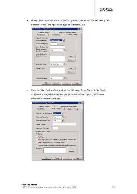 VASCO Digipass, Juniper SSL VPN configuration guide - Orbit One