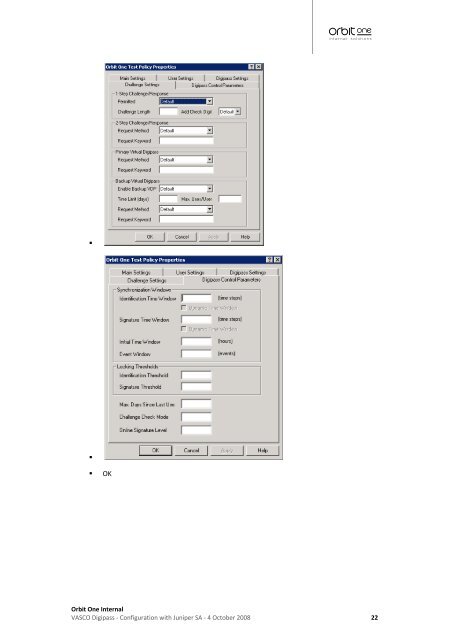 VASCO Digipass, Juniper SSL VPN configuration guide - Orbit One