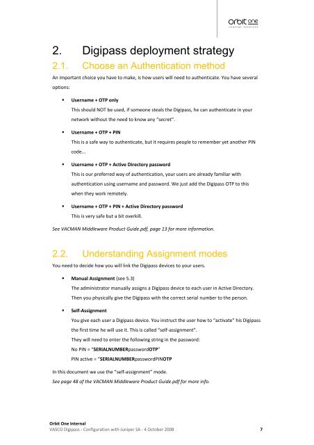 VASCO Digipass, Juniper SSL VPN configuration guide - Orbit One