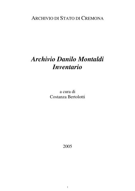 Archivio Danilo Montaldi Inventario - Istituto Centrale per gli Archivi