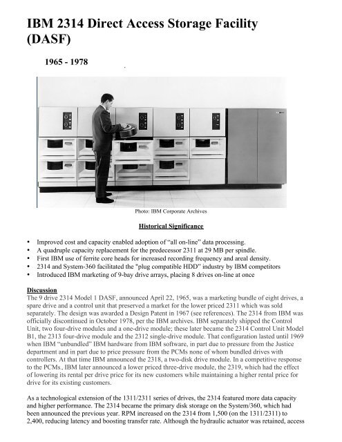 Ibm 2314 Direct Access Storage Facility Computer History Museum