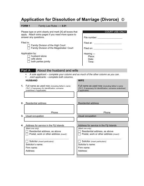 Marriage Divorce Application Form Marriage Divorce Application Form, Form 1 Application For Dissolution Of Marriage Divorce Judiciary Fiji, Marriage Divorce Application Form