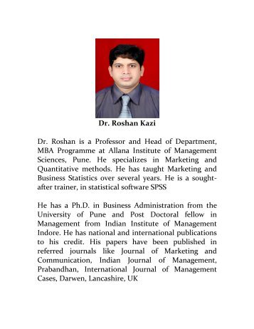 Dr. Roshan Kazi Dr. Roshan is a Professor and Head of Department ...