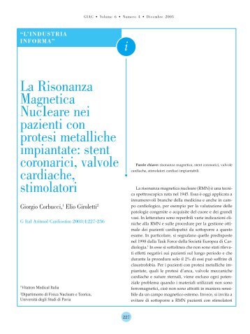 La Risonanza Magnetica Nucleare nei pazienti con protesi ...