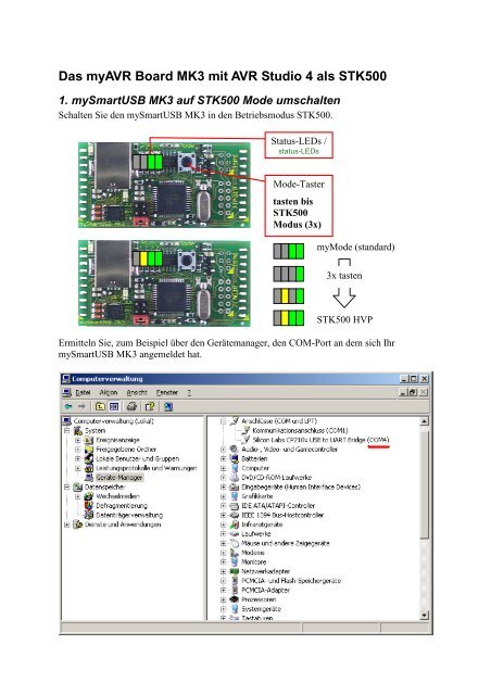 Das myAVR Board MK3 mit AVR Studio 4 als STK500