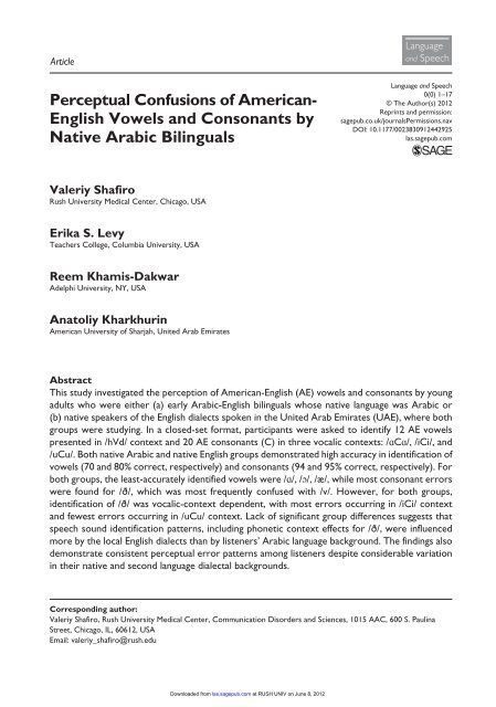 English Vowels and Consonants by Native Arabic ... - Rush University