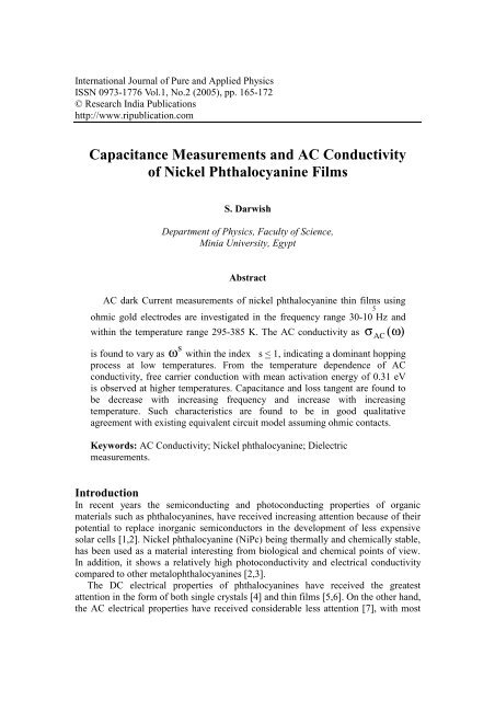 Capacitance Measurements and AC Conductivity of Nickel ...
