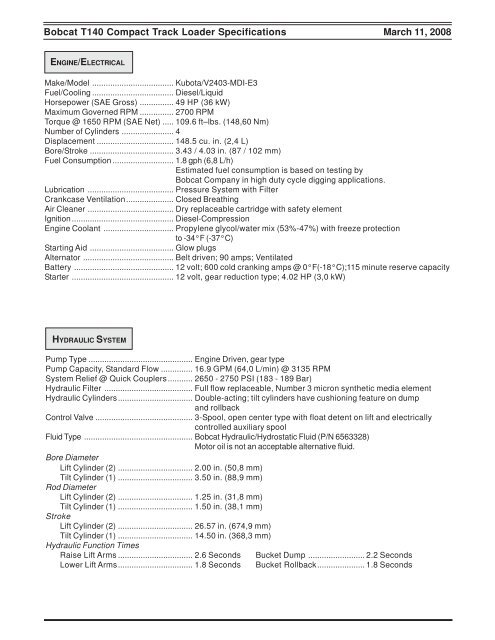 Specs - Heavy Equipment Rental