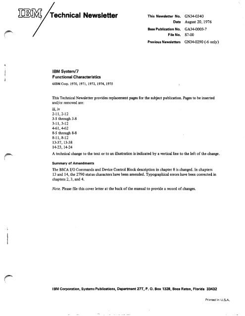 IBM System/7 Functional Characteristics - All about the IBM 1130 ...