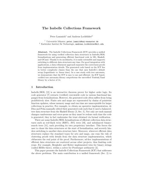 The Isabelle Collections Framework - Chair for Logic and Verification
